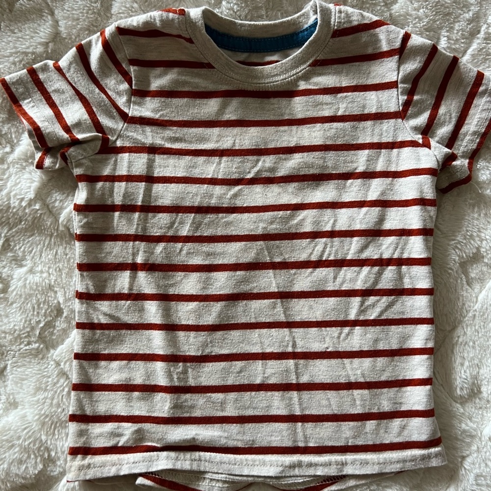 White and terracotta striped shirt